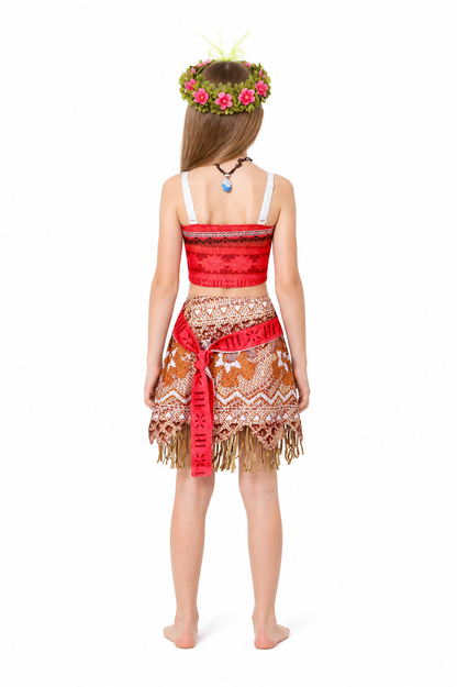 Children's Moana Halloween Costume with Skirt and Accessories back view