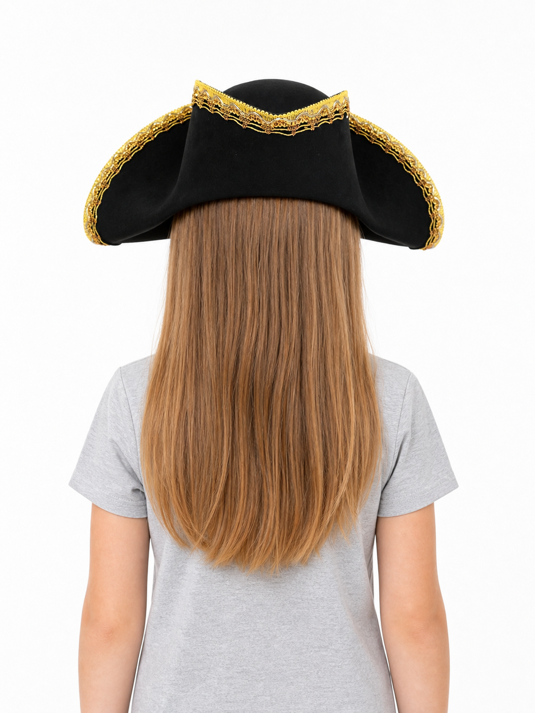 1pc Children's Pirate Hat, Black Wide Brim Pirate Costume Hat with Gold Decorative Trim, Tall Crown for Dress-Up Play and Costume Parties