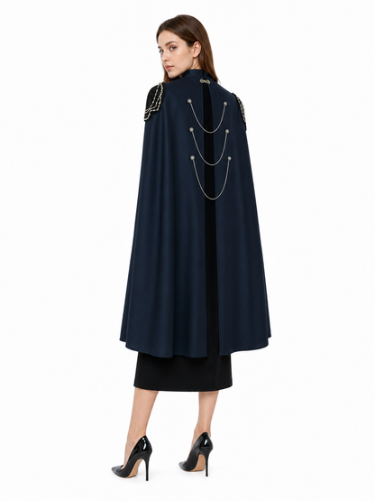 Dark Navy Carnival Cloak with High Collar