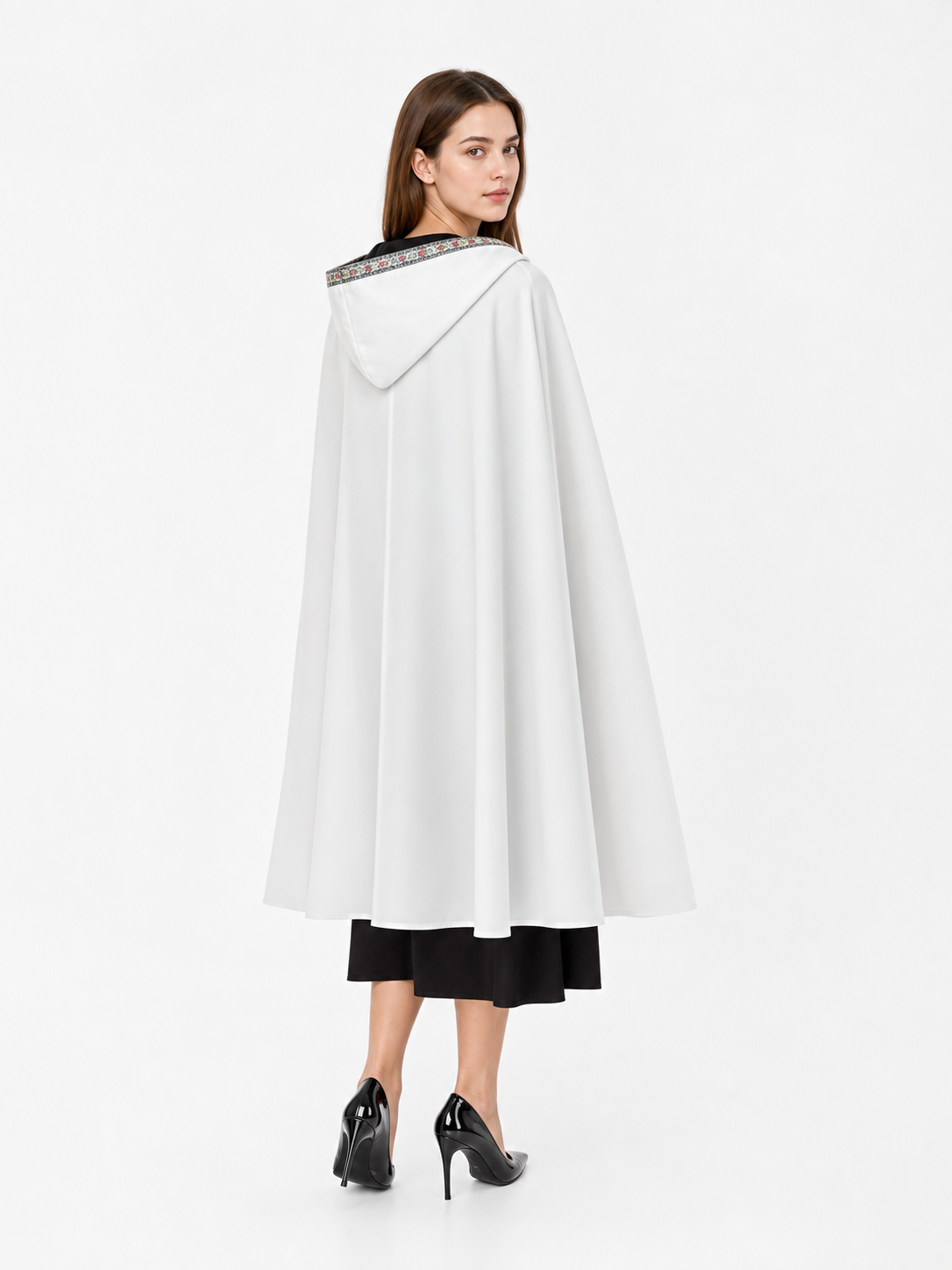 White Medieval Hooded Costume Cloak
