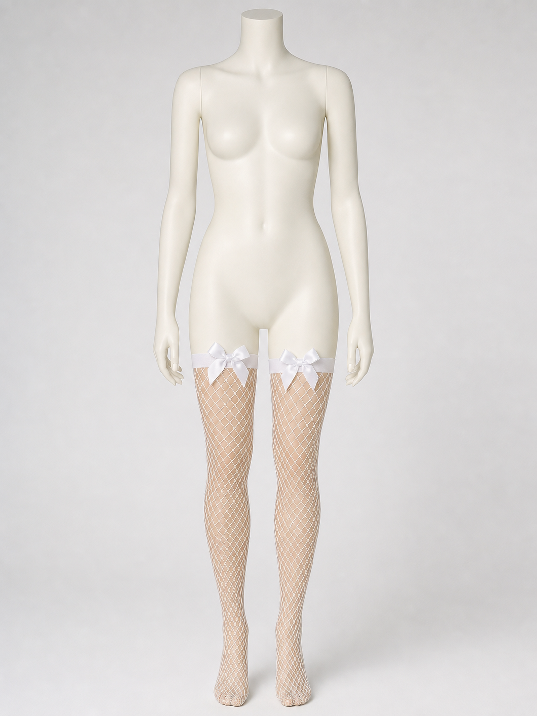 White Diamond-Mesh Stockings with Bows