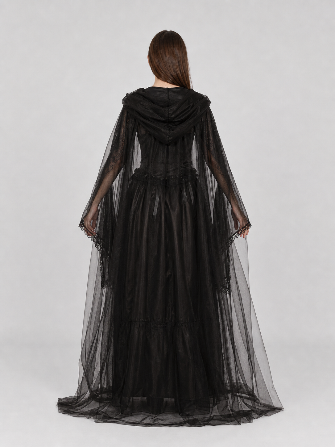 Gothic Hooded Costume with Sheer Cape