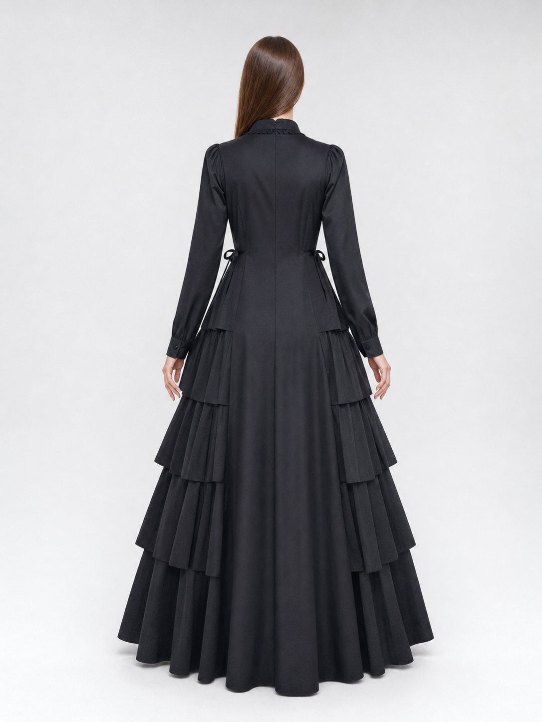 Black Gothic Dress with Ruffles and Lacing