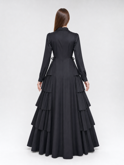 Black Gothic Dress with Ruffles and Lacing