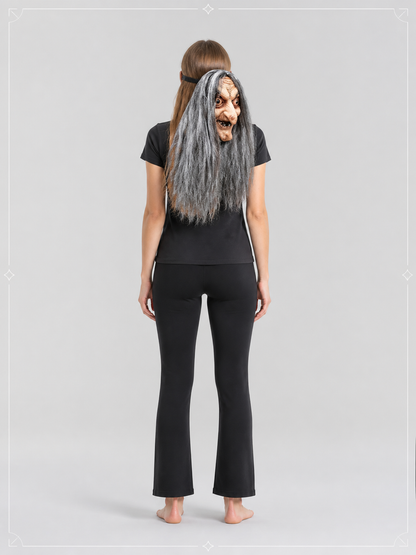 Witch Carnival Mask with Long Gray Hair back view
