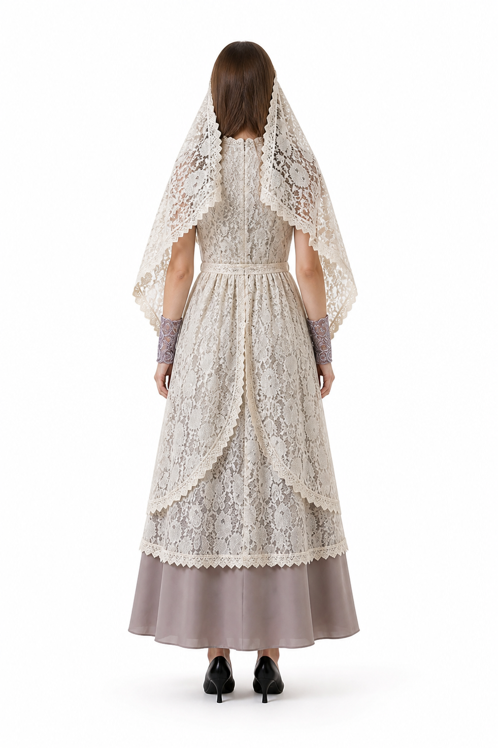 Death Cloak with Lace Cape and Dress for Halloween back view