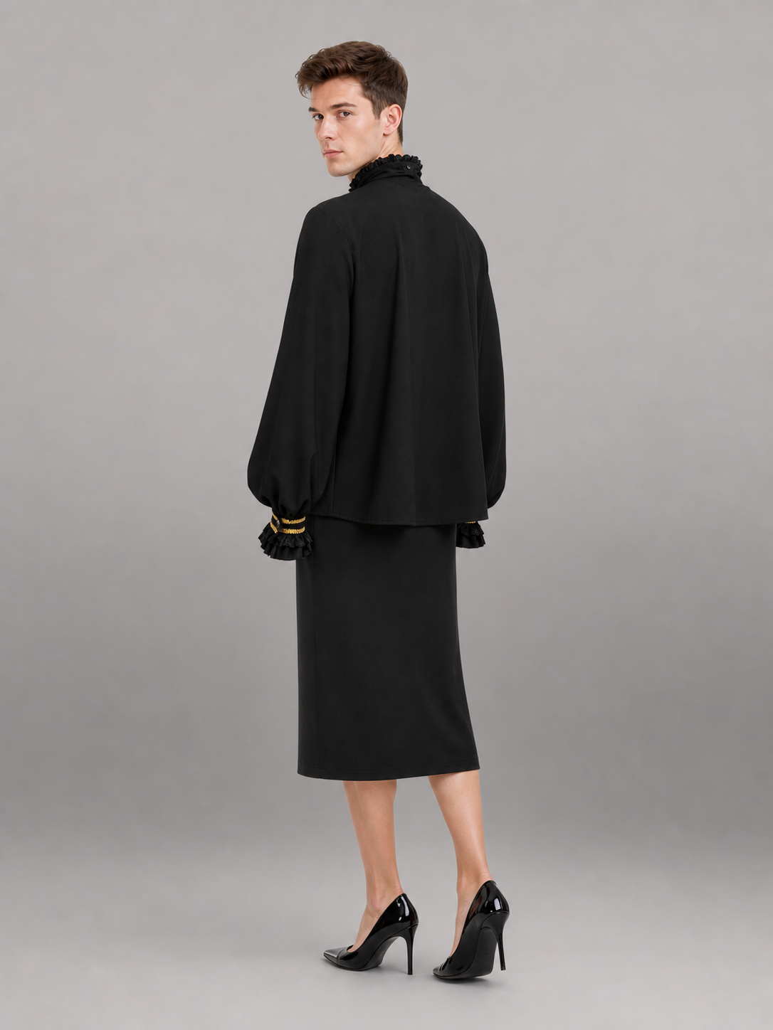 Gothic Shirt with Jabot and Gold Decor
