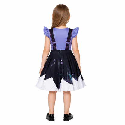 Poppy Playtime Lily Dress: Purple Sleeves and Stars back view