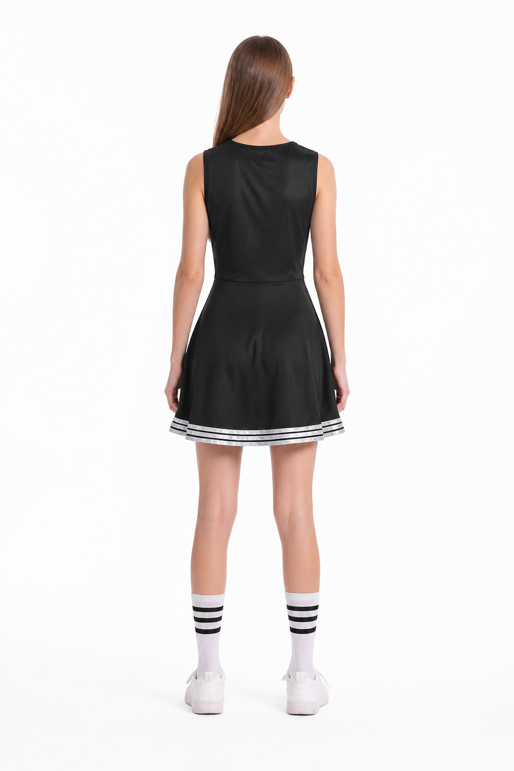 CHEERS Sleeveless Cheerleading Dress in Black and White back view