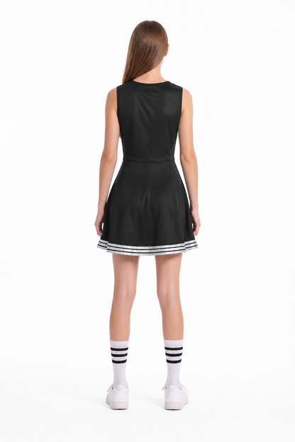 CHEERS Sleeveless Cheerleading Dress in Black and White back view