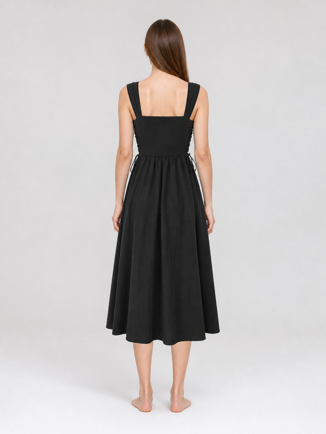 Black lace-up midi costume dress product view 17