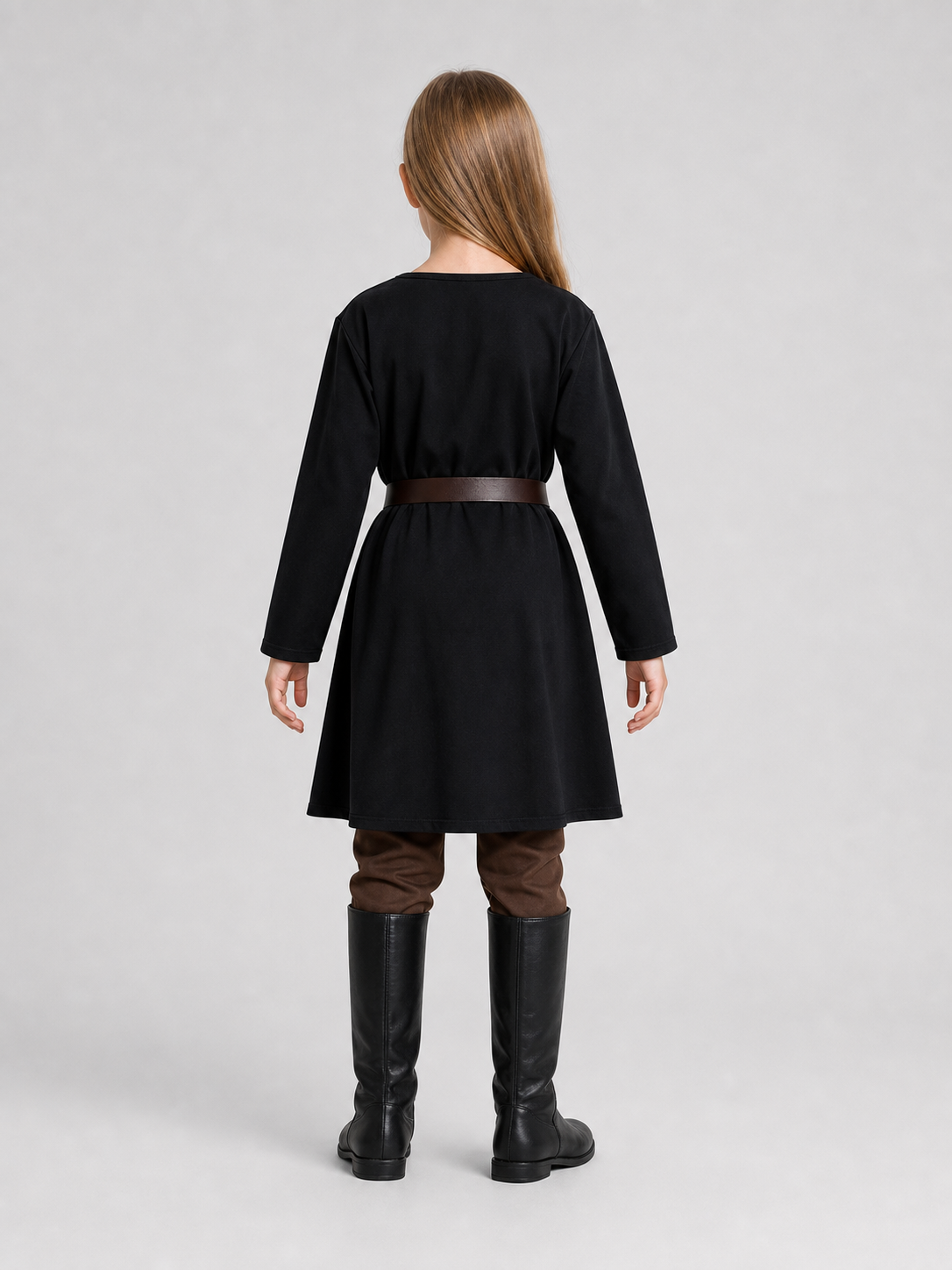 Black long loose-fit tunic in a fantasy style