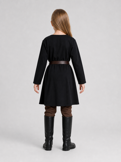 Black long loose-fit tunic in a fantasy style