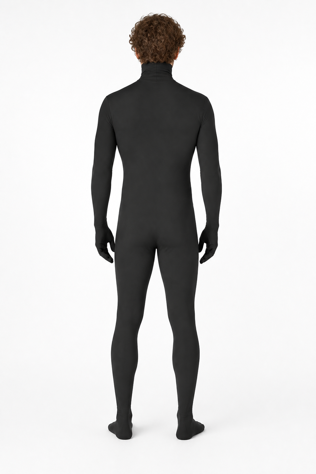 Black Zentai Jumpsuit with Hood and Face Opening back view