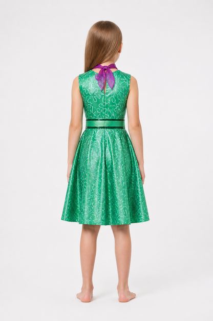 Green Kids' Inside Out 2 Cosplay Dress for Halloween back view