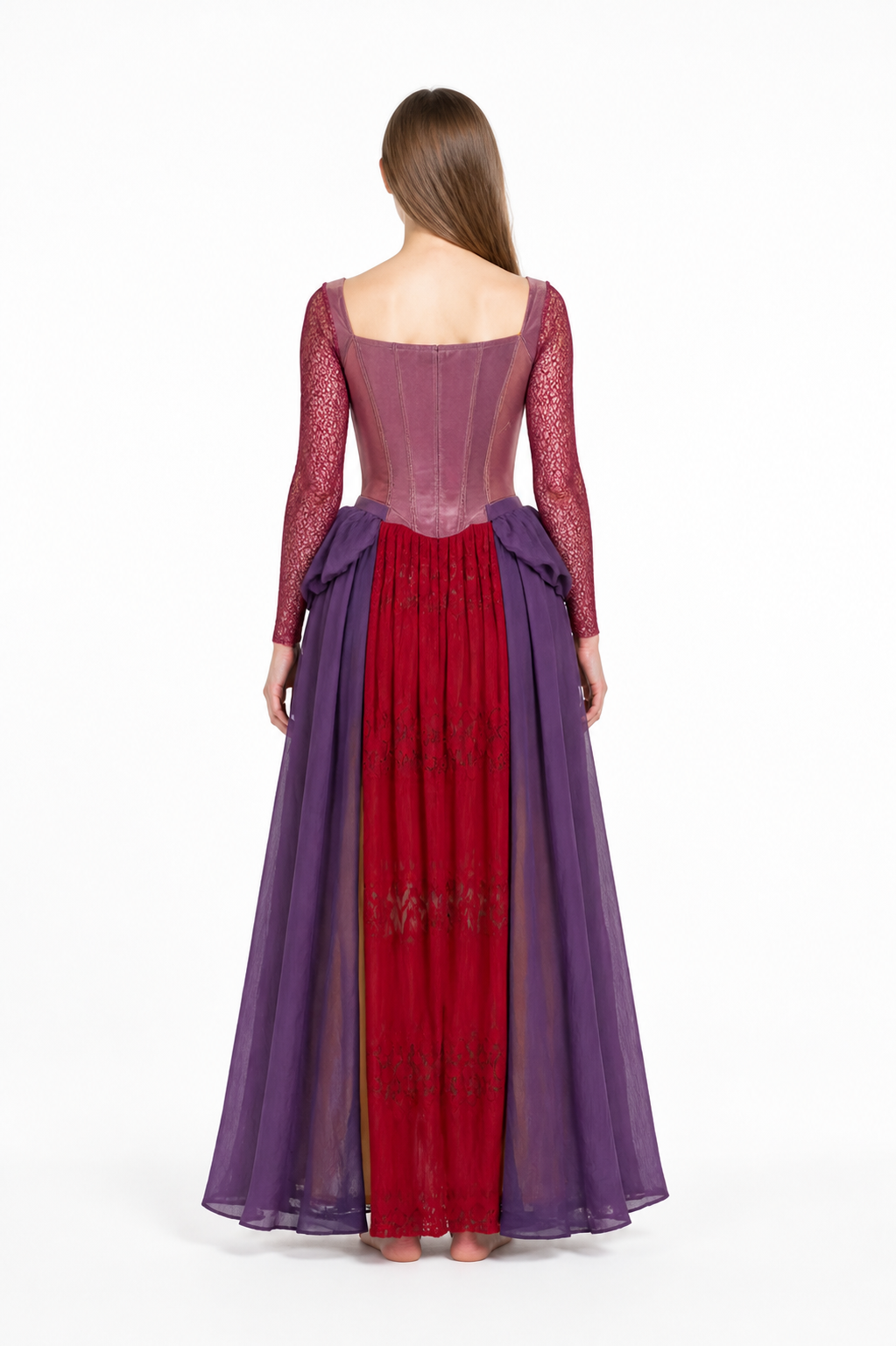 Corset Dress with Cape and Floral Print back view