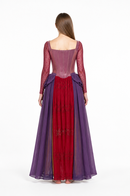 Corset Dress with Cape and Floral Print back view
