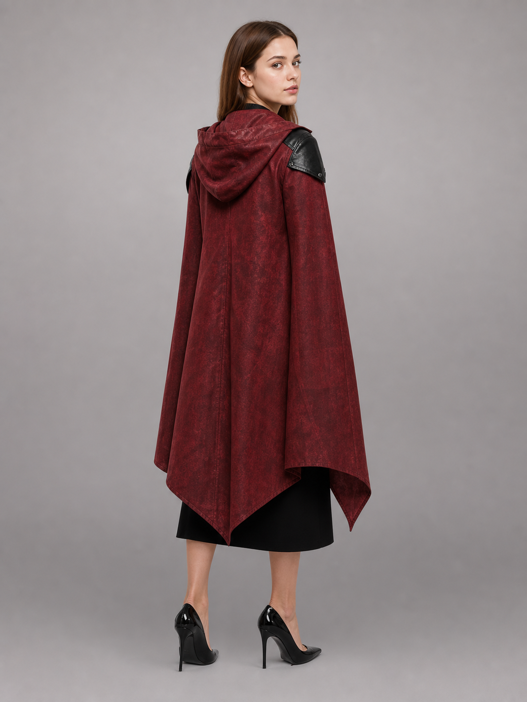 Burgundy Gothic Hooded Costume Cloak
