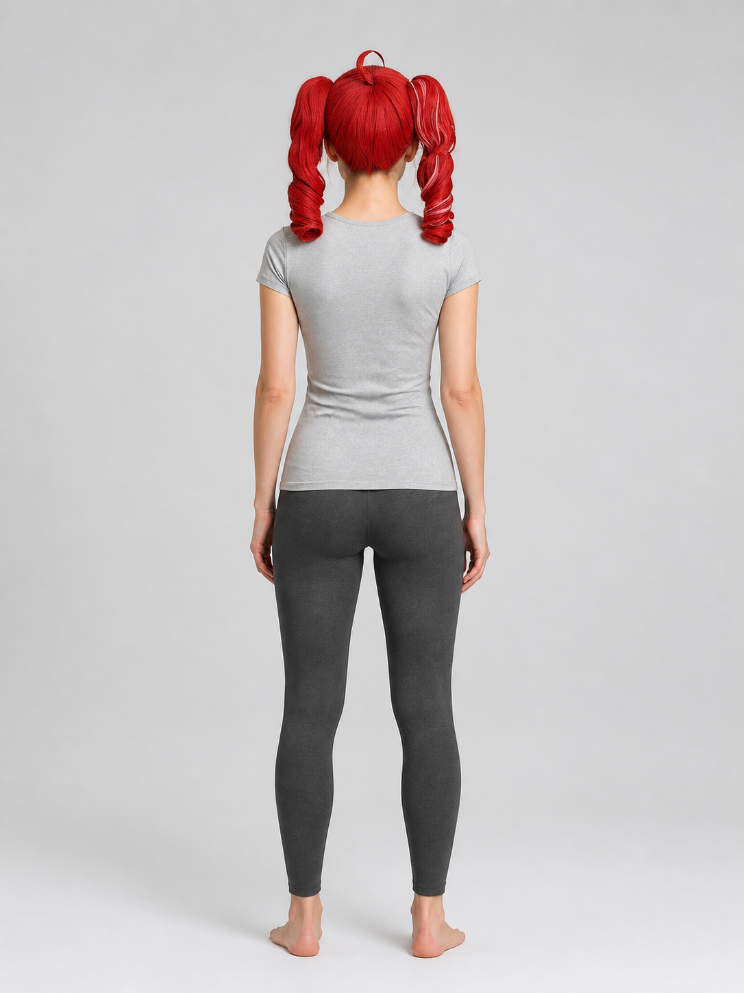 Long Red Cosplay Wig with Twin Tails back view