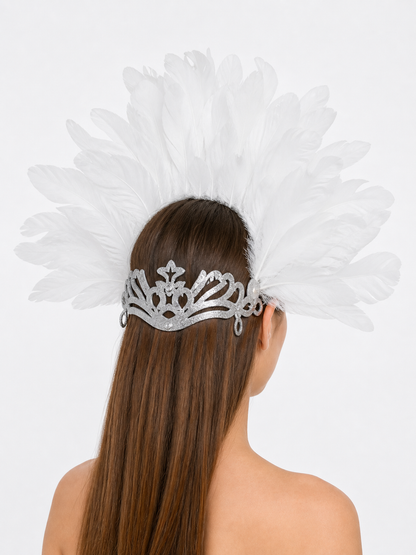 White feather silver masquerade mask product view 30