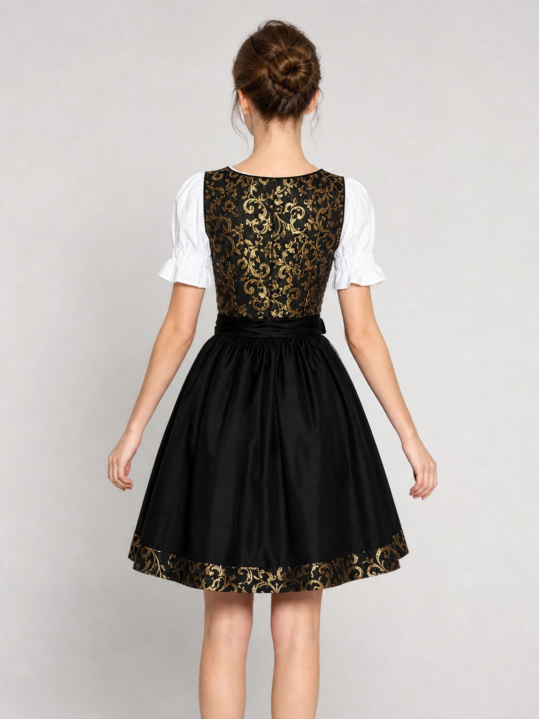 Dirndl Dress with Apron, Black and Gold, S–XXXL