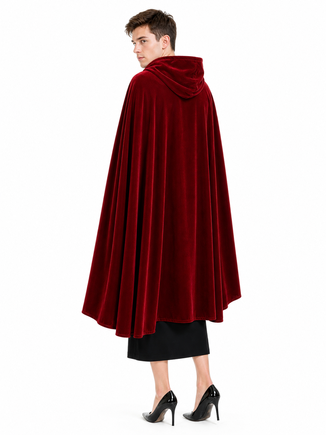 Red medieval carnival cloak with hood