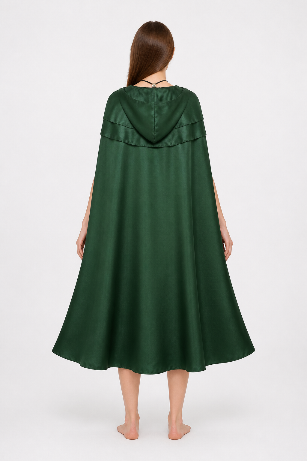 Hooded Cape with Double Closure and Pendant back view