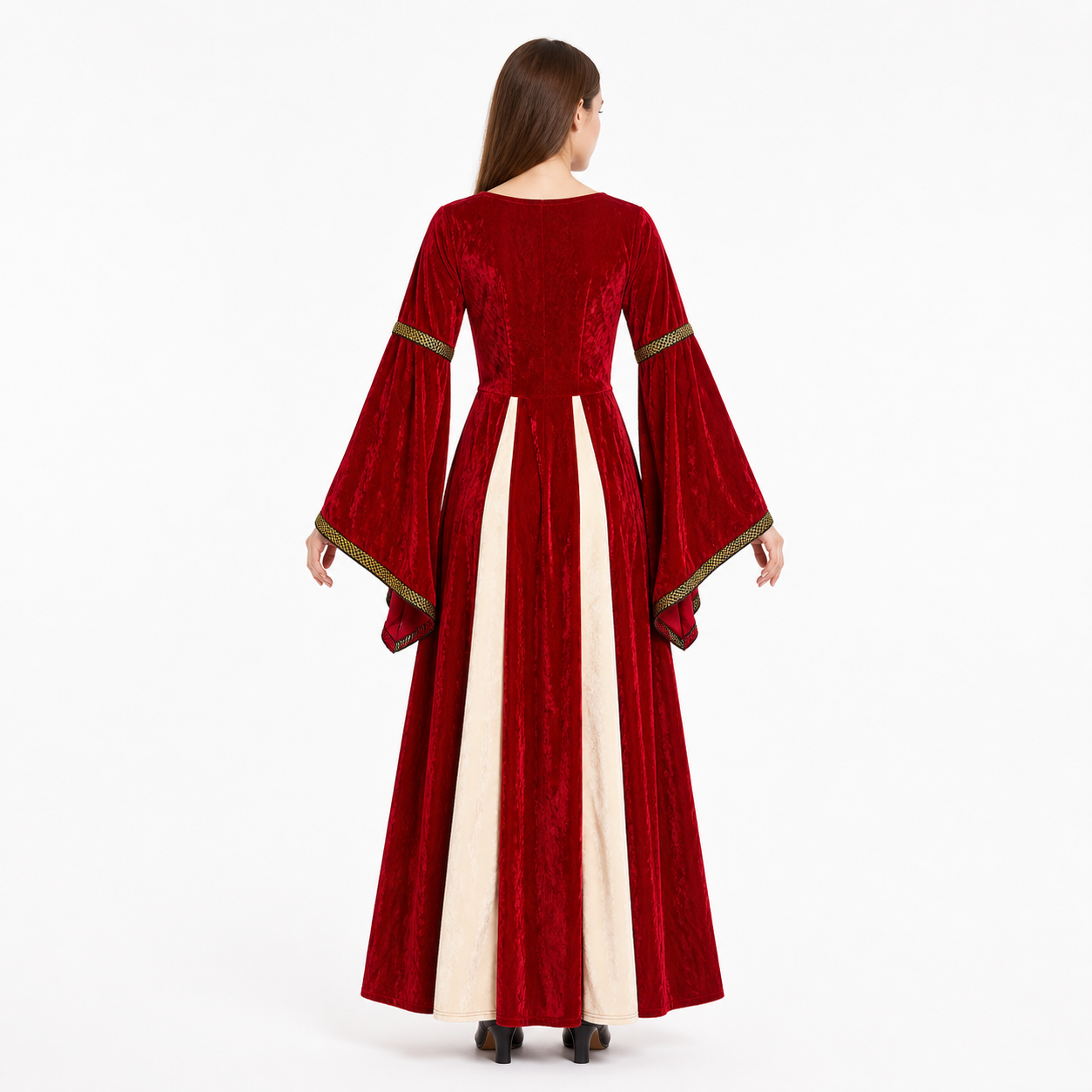 Medieval Dress with Wide Sleeves and Gold Trim