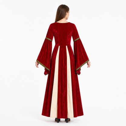 Medieval Dress with Wide Sleeves and Gold Trim