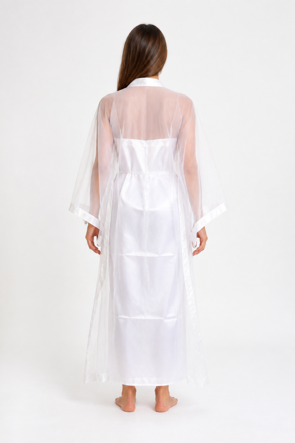 Long White Zombie Costume with Transparent Cape back view