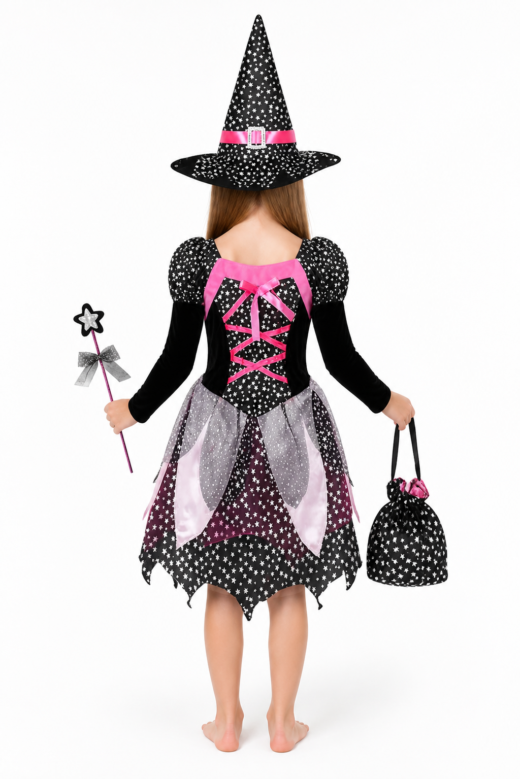 Halloween Costume: Dress, Hat, Wand, Bag back view