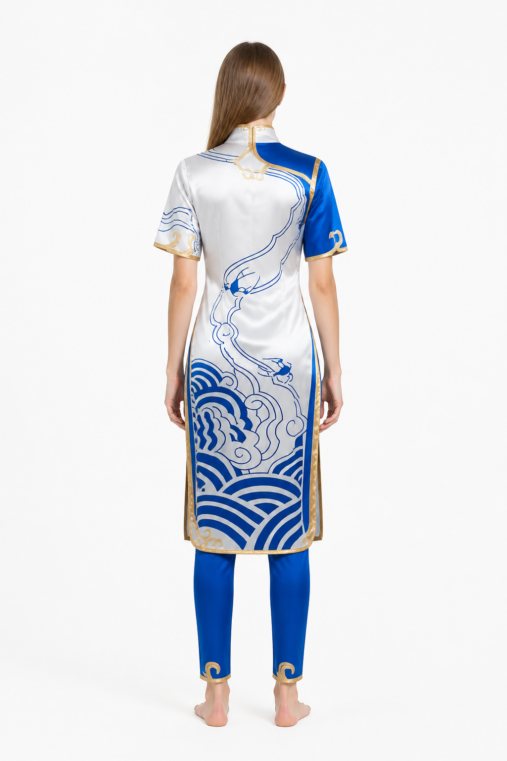 Chun-Li Cosplay Costume, Qipao with Pants back view