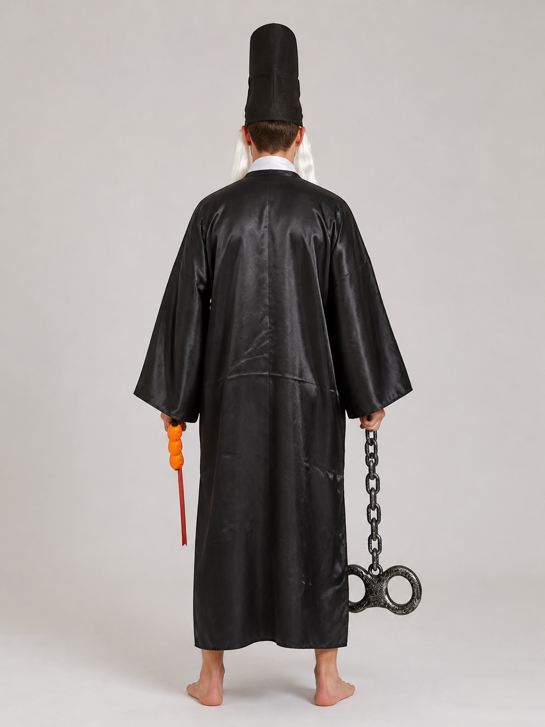 Black Zombie Costume with Robe and Top Hat back view