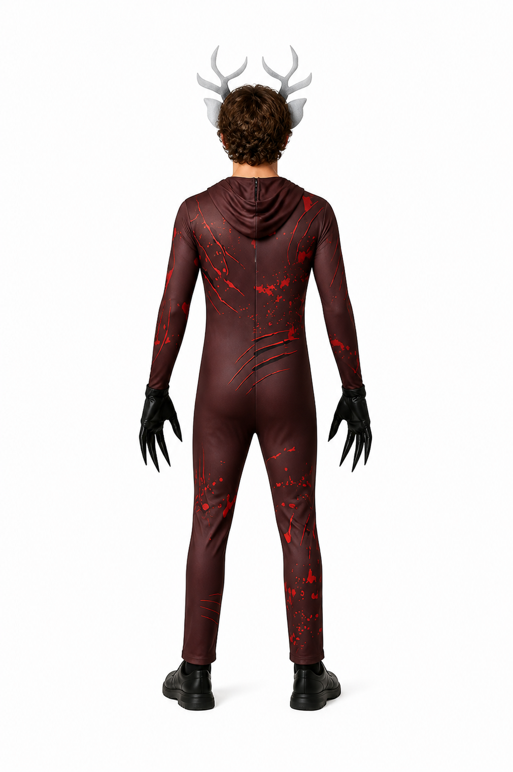 Deer Jumpsuit with Antlers and Clawed Gloves back view