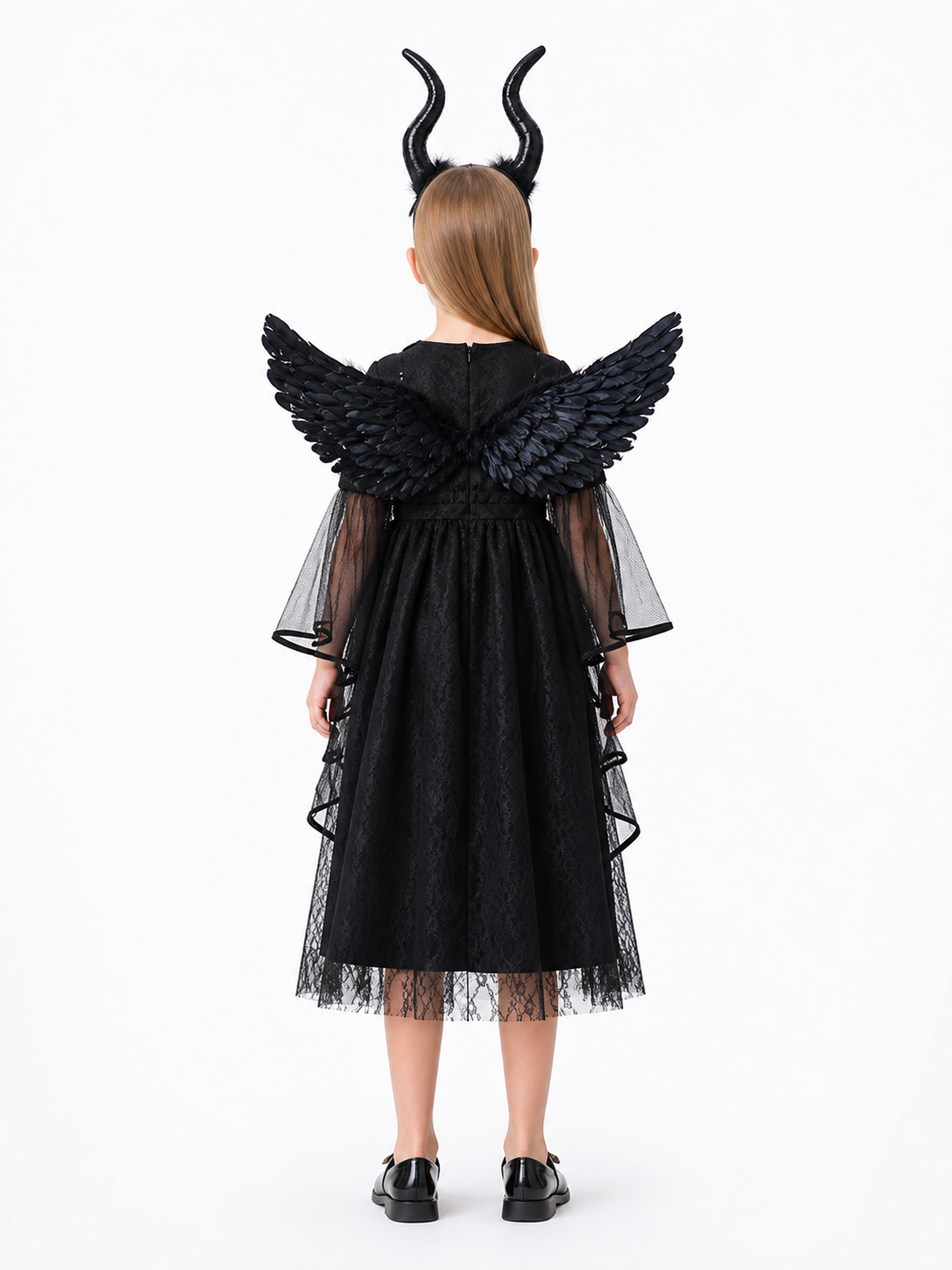 Children's Halloween Dress with Wings and Horns back view