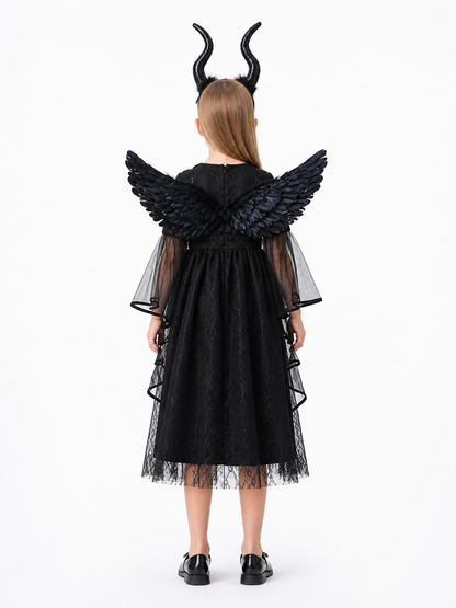 Children's Halloween Dress with Wings and Horns back view