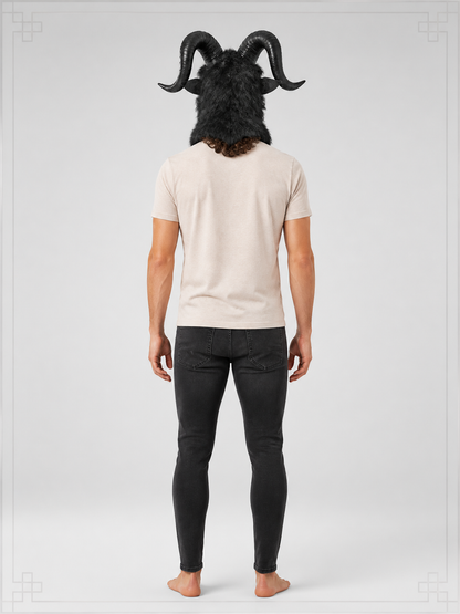 Black Goat Carnival Mask with Horns for Halloween back view
