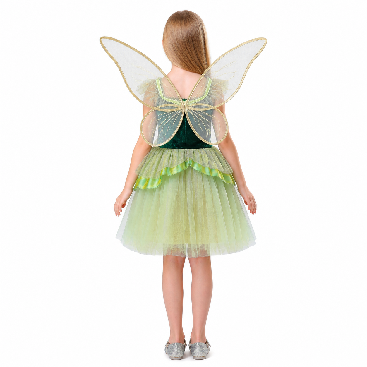 Green Winged Dress with Floral Décor back view