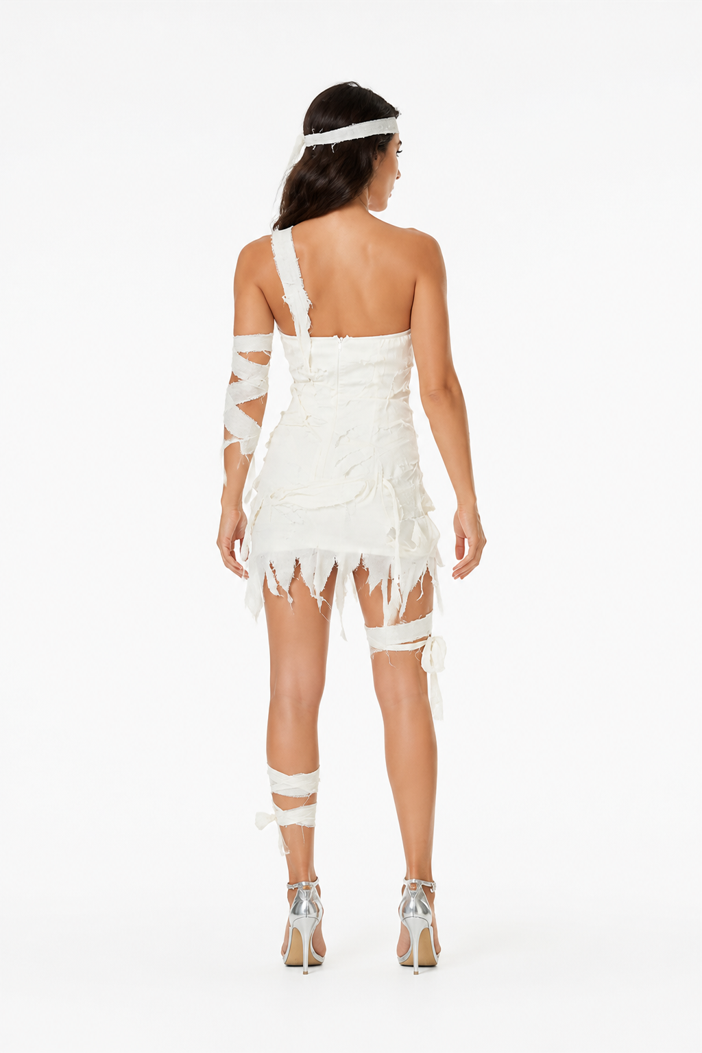 One-Shoulder Mummy Dress with Torn Hem for Halloween back view