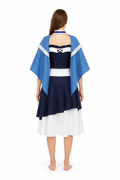 Dark Blue Dress with Cape and Lace for Cosplay back view