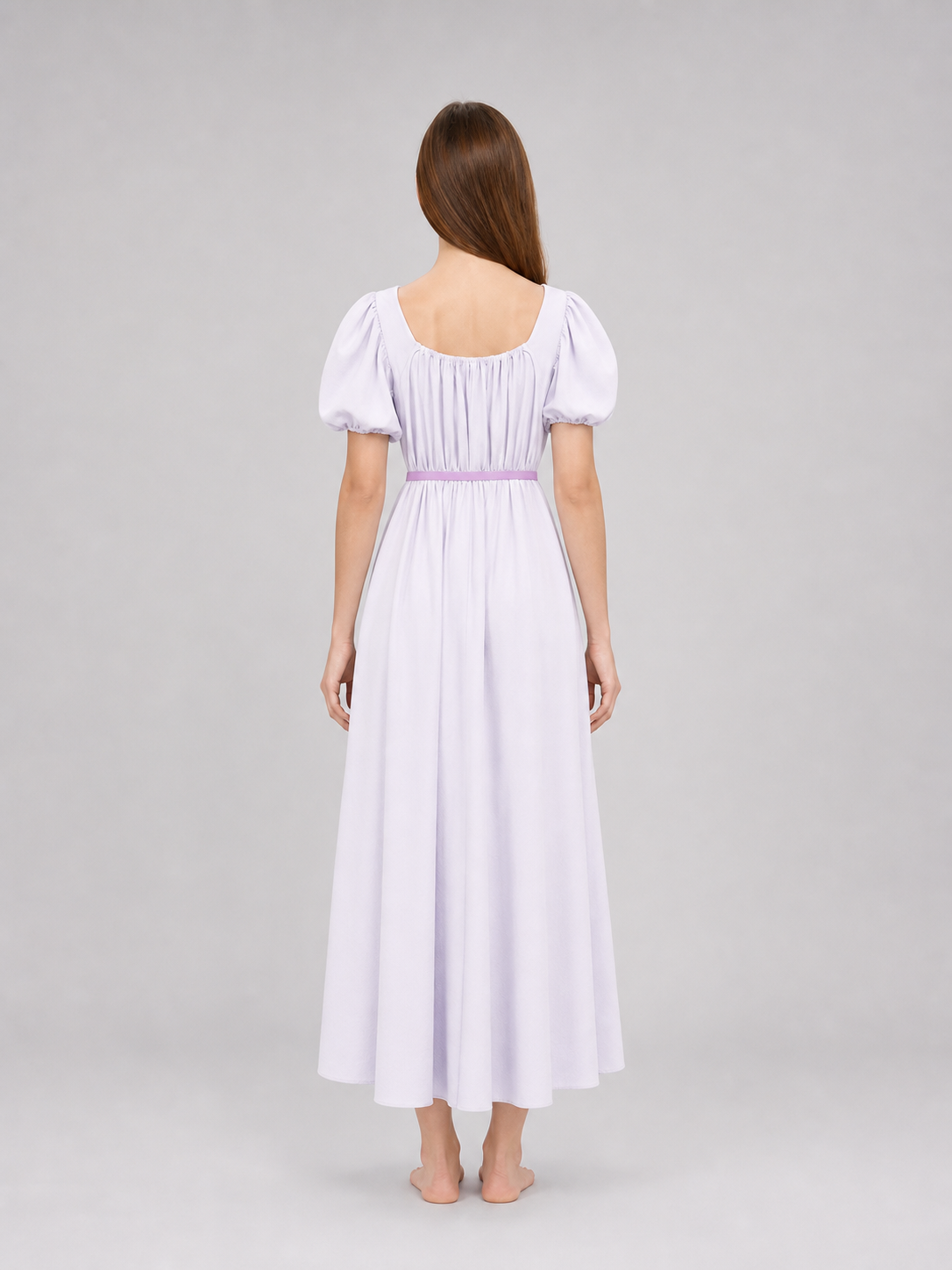 Regency-Style Retro Dress with Belt and Puff Sleeves