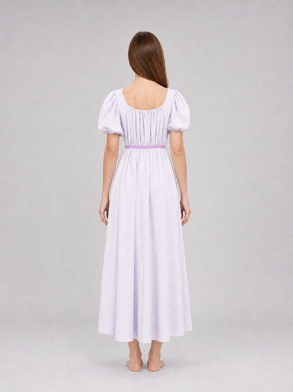 Regency-Style Retro Dress with Belt and Puff Sleeves