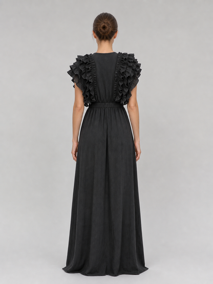 Floor-Length Evening Dress with a Deep V-Neckline