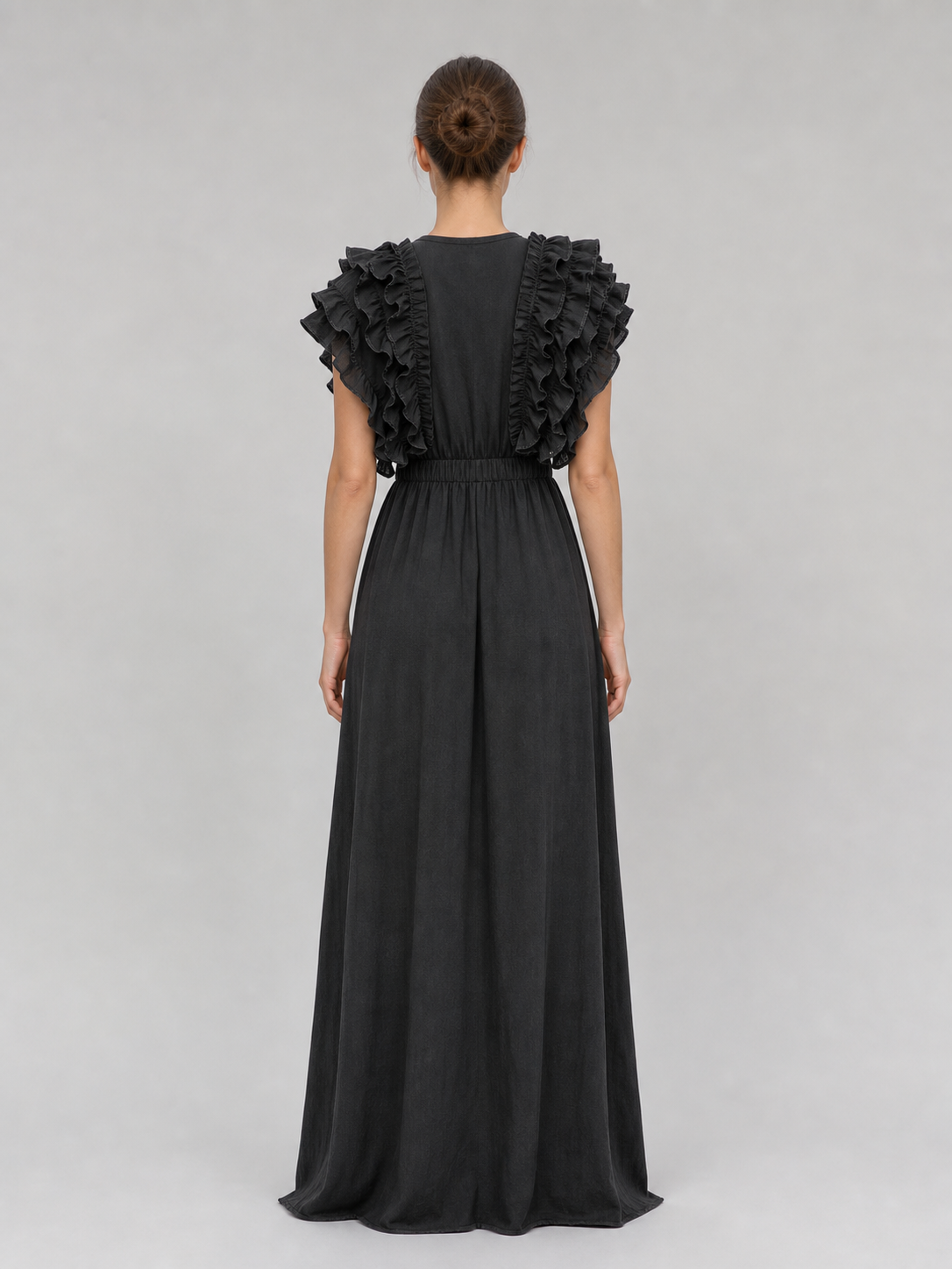 Floor-Length Evening Dress with a Deep V-Neckline