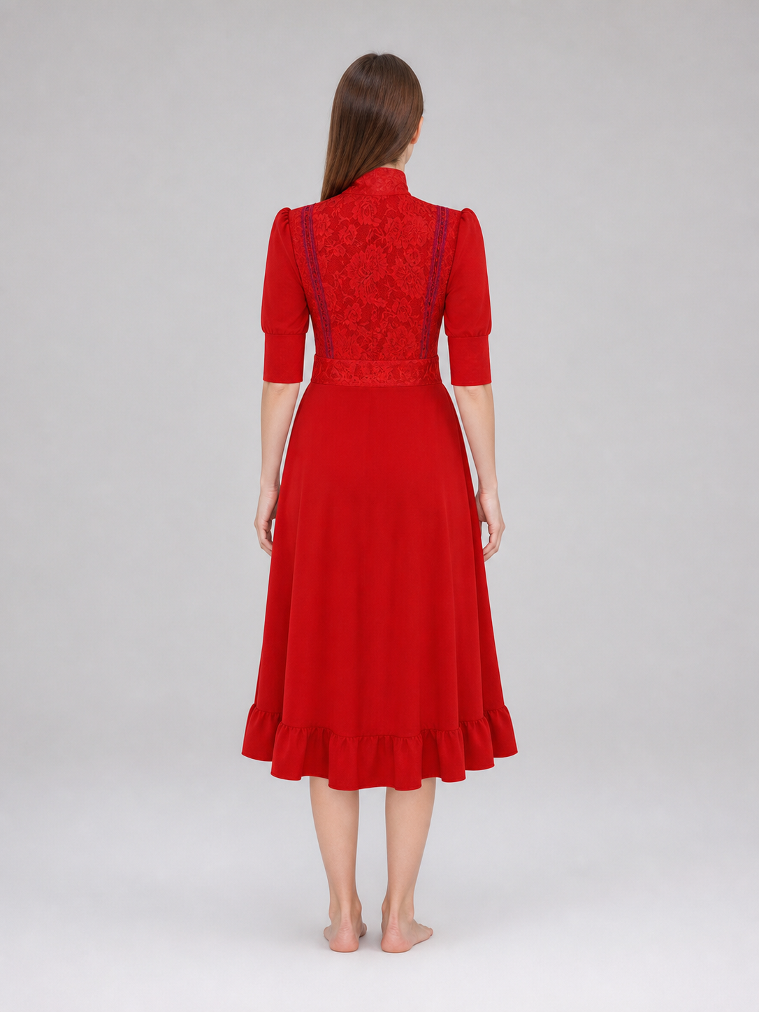 Red Pearl Cosplay Dress with High Collar