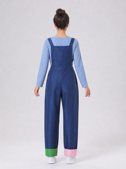 The Easter party rabbit costume is designed as a one-piece outfit with a bib and back view