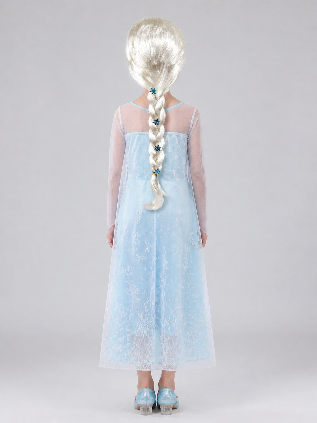 Light Gold Carnival Wig with a Braid and Snowflakes back view
