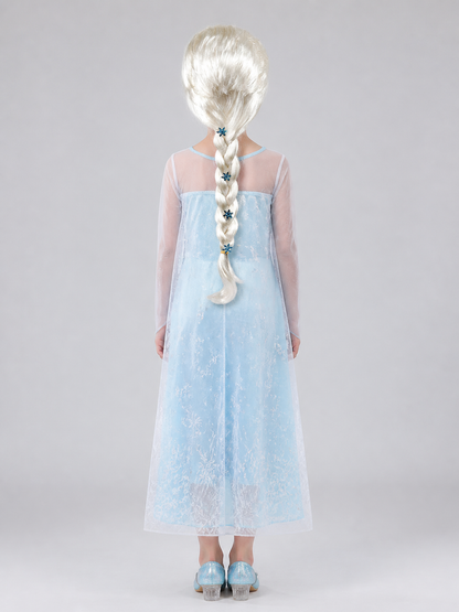 Light Gold Carnival Wig with a Braid and Snowflakes back view