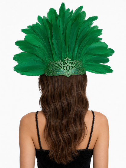 Feathered Headpiece with Mask for Masquerade
