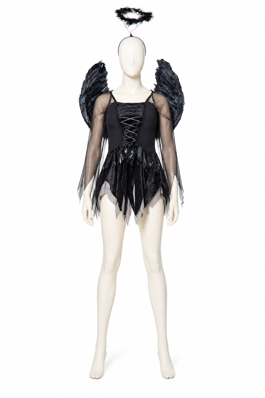 Black Angel Costume with Wings and Halo back view